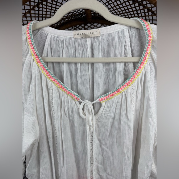 Lovestitch Boho Festival Peasant Top Tassel Tie Neck Long Sleeve Gauze Size L - Picture 4 of 6